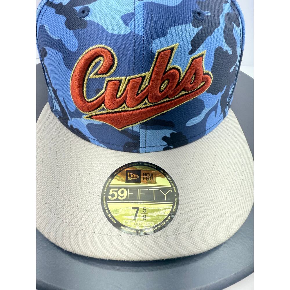 New Era 59Fifty Chicago Cubs Fitted Hat Size 7 5/8 Blue Camo‎ MLB Baseball Cap - Picture 2 of 9